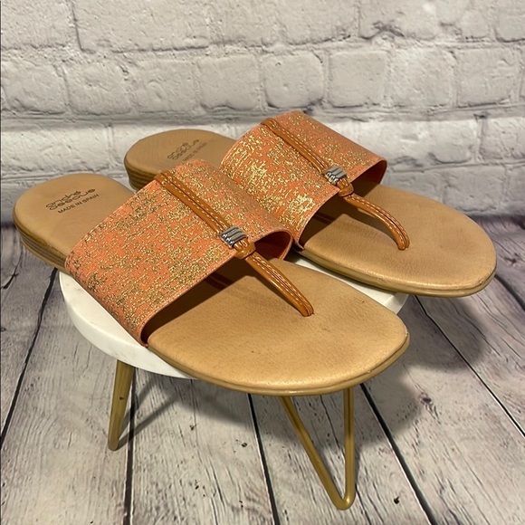 Andre Assous leather strap Orange and Gold Women's Sandals sz39 - Picture 1 of 5